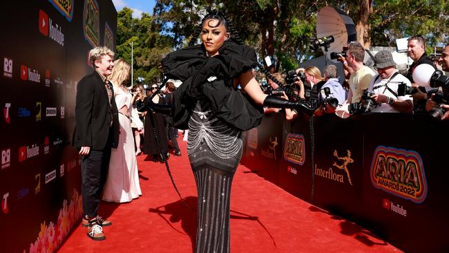 Australian rapper BARKAA channels Disney villain on the ARIAs red carpet. Picture: Getty.