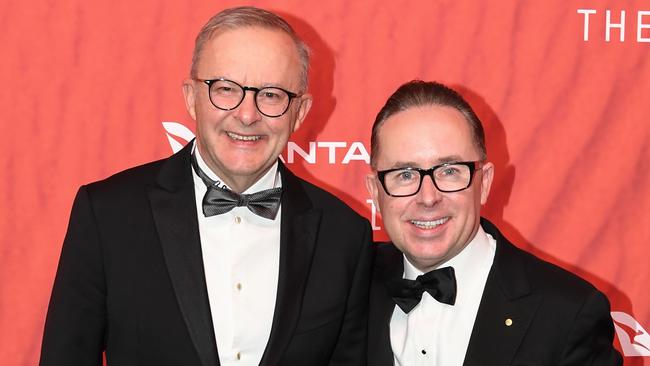 Anthony Albanese and former Qantas chief executive Alan Joyce in 2023.