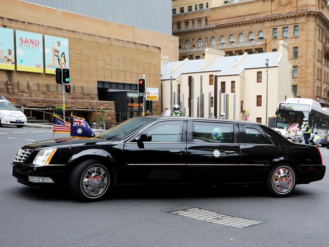 US Vice President Mike Pence's motorcade leaves the Intercontinental Hotel for Kirribilli House.