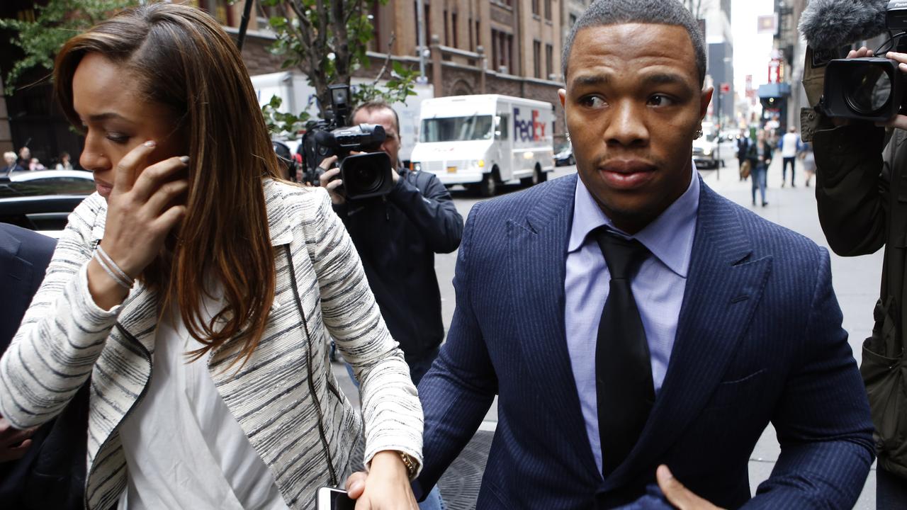 FILE - In this Nov. 5, 2014, file photo, Ray Rice arrives with his wife Janay Palmer for an appeal hearing of his indefinite suspension from the NFL in New York. A former FBI director hired to look into how the NFL pursued evidence in the Ray Rice abuse case says the league should have investigated the incident more thoroughly before it initially punished the player. Robert Mueller released the report Thursday, Jan. 8, 2015, saying that the NFL had substantial information about the case and could have obtained more. (AP Photo/Jason DeCrow, File)