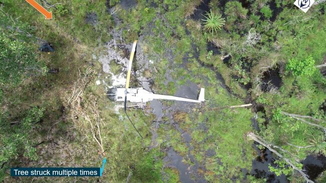 Site of fatal chopper crash involving Matt Wright’s Robinson R44 registered VH-IDW. Photo: ATSB.