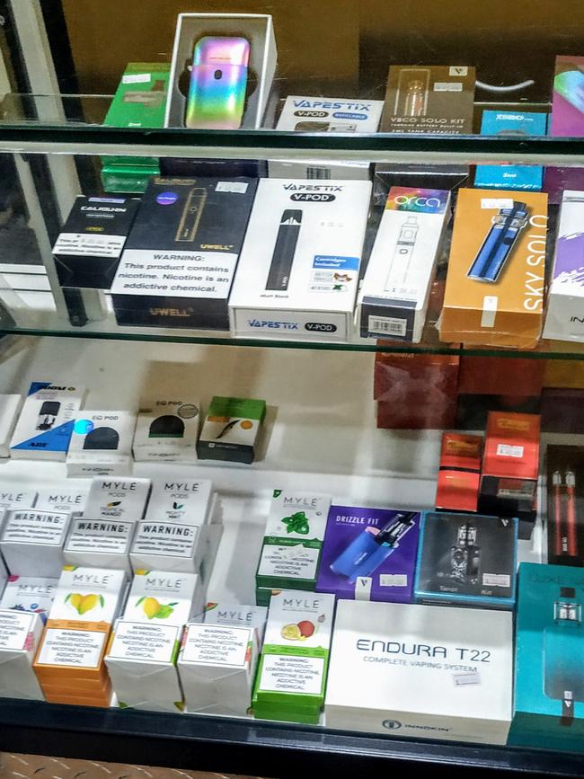 Vaping products allegedly containing nicotine on sale in a Melbourne store. Picture: Quit Victoria