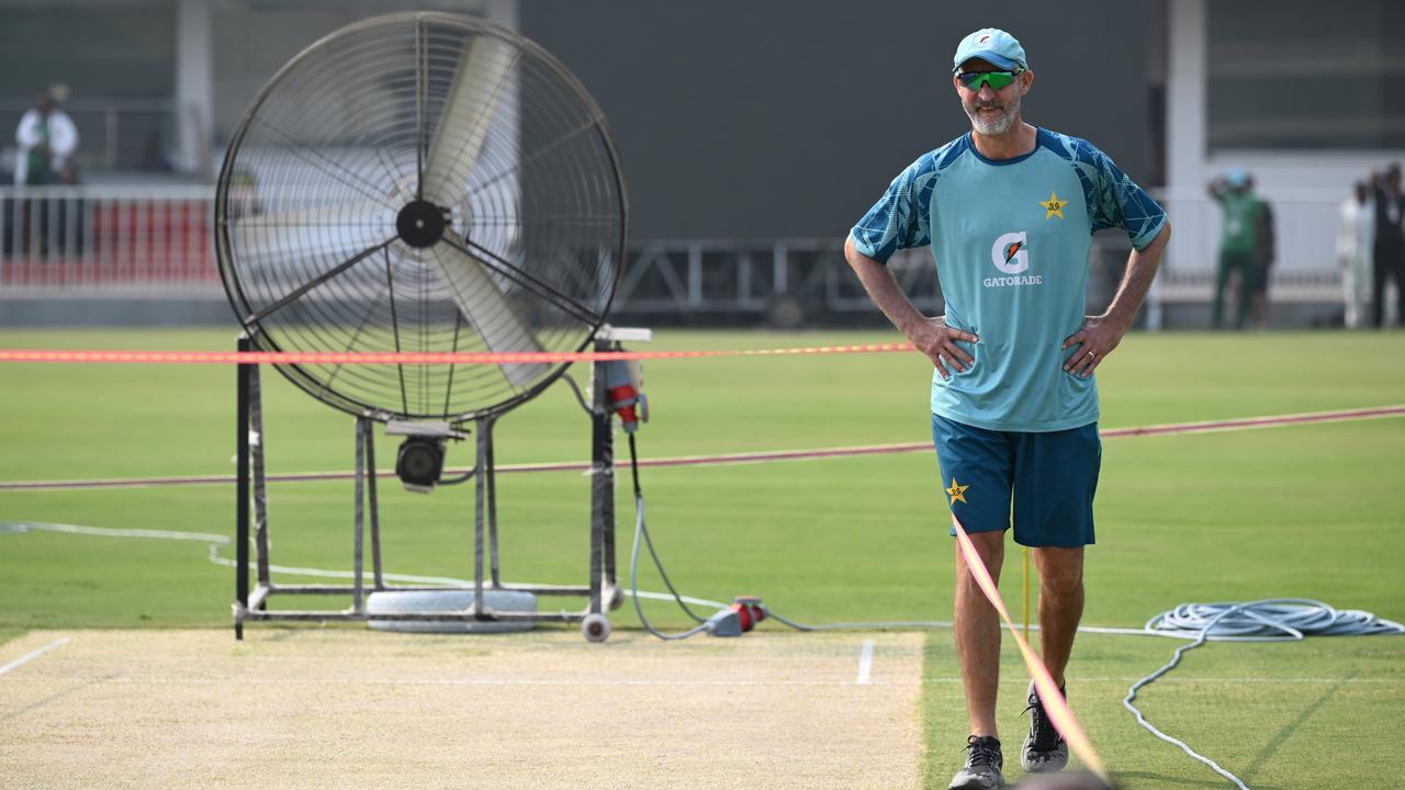 Jason Gillespie inspects the pitch ahead of the 3rd Test Match. Photo by Stu Forster/Getty Images.