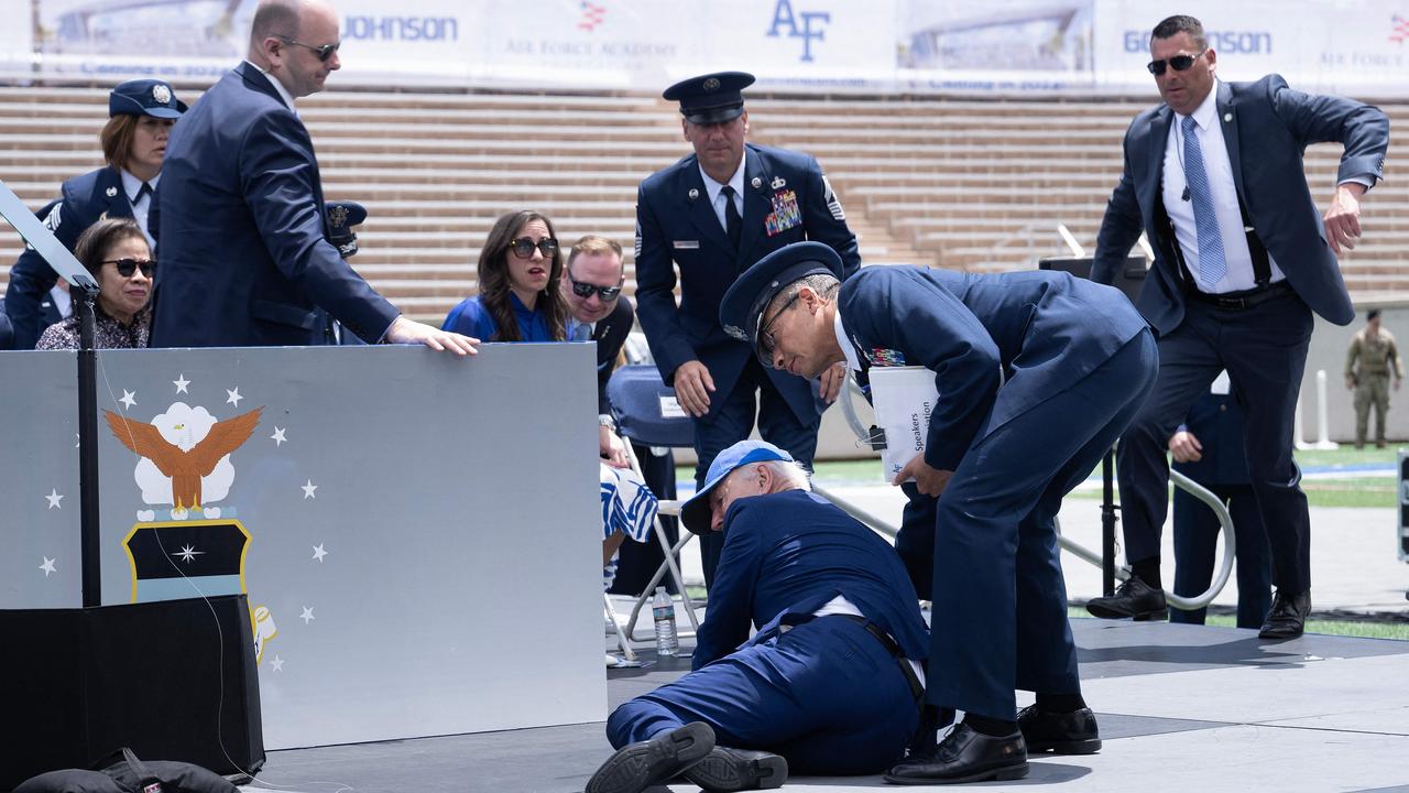 Joe Biden trips and falls face first during Air Force graduation