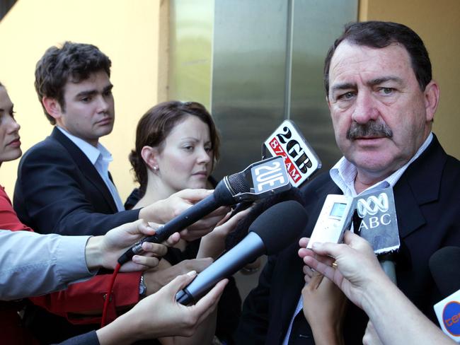 Graham Childs holds a press conference in 2006 outside Glebe coroners court.