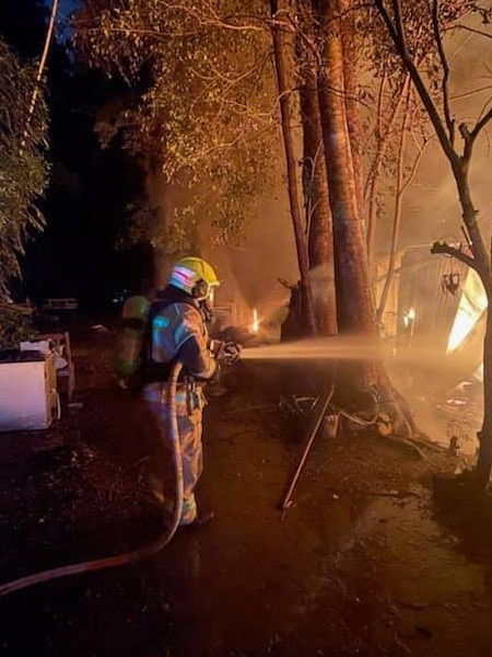 Fire destroyed a house in Upper Crystal Creek, near Murwillumbah, last night. Picture: Murwillumbah Fire &amp; Rescue NSW and NSW RFS.