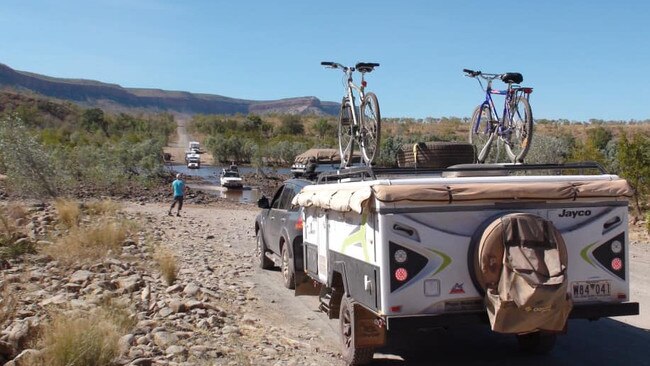 A Mordialloc family is devastated by the theft of their Jayco Outback Swan camper trailer seen here on a trip to the Kimberley, WA. Picture supplied.