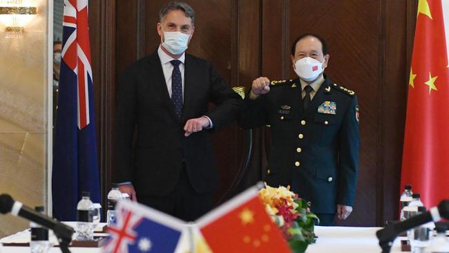 Deputy Prime Minister of Australia Richard Marles meets with Chinese General Wei Fenghe in Singapore. Picture: Supplied/Department of Defence