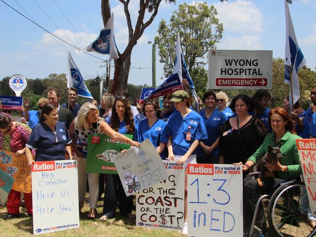 Nurses rally for more emergency department staff outside Wyong Public Hospital