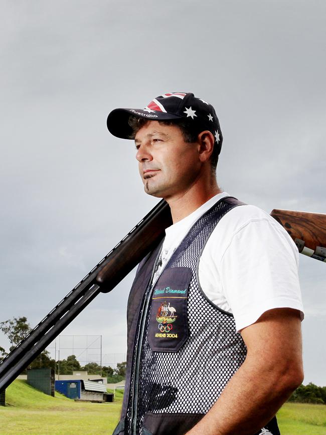 Shooter Michael Diamond practising for London, his 6th Olympic Games.