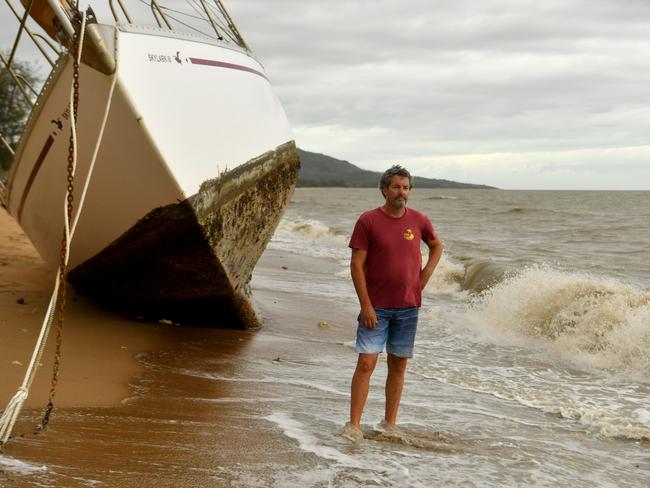 Cyclone Kirrily Townsville 2024. Owner of Skylark Peter Bright at Pallarenda. Picture: Evan Morgan