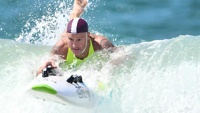 Former ironman champion Guy Andrews riding a wave to his ironman win in the Masters competition at the Australian championships. Pic: HarvPix.