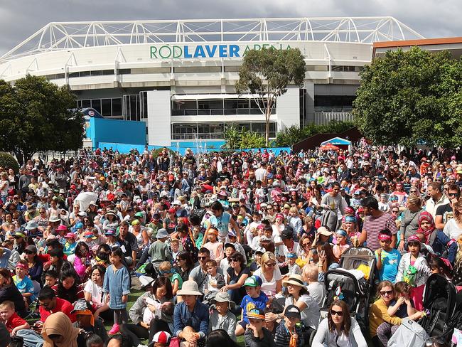 MELBOURNE, AUSTRALIA - JANUARY 13:  A large crowd attends Kids Tennis Day ahead of the 2018 Australian Open at Melbourne Park on January 13, 2018 in Melbourne, Australia.  (Photo by Graham Denholm/Getty Images)