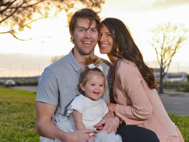 Karla Santoro and fiancee Tyson Slattery and their daughter and flower girl Violet, Sept 4, 2020. They will be able to get married in the coming months now that guest numbers have been bumped to 150. Picture: Brenton Edwards