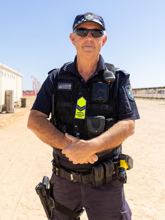 Lone cop Stephan Pursell at his last Birdsville Races in an official capacity. Picture: Matt Williams