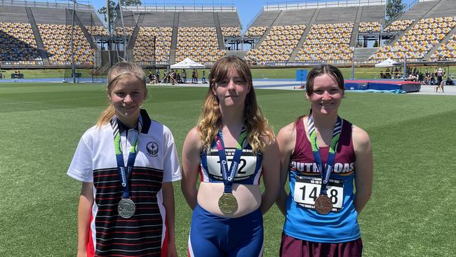 Medallists from day 2 at the Queensland School Sport track and field championships.