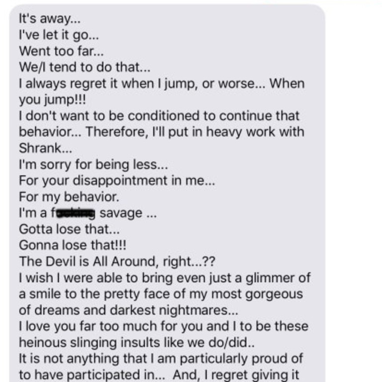 Depp’s alleged text to Heard. Picture: NY Post