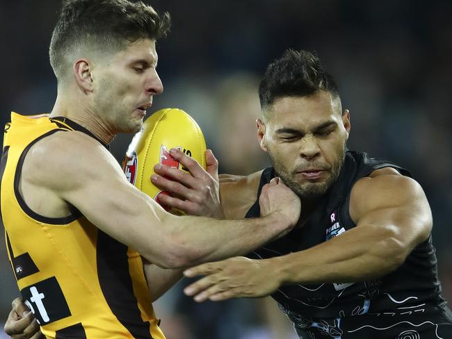 AFL - Port Adelaide v Hawthorn - round 11 - Adelaide Oval. Luke Breust and Jarman Impey. Picture Sarah Reed.