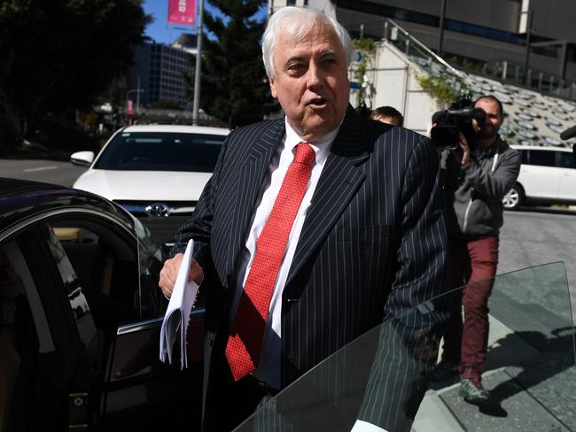 Businessman and former federal MP Clive Palmer leaves the Planning and Environment Court in Brisbane, Friday, July 21, 2017. Mr Palmer attended a mediation over legal matters relating to his collapsed Townsville nickel refinery. (AAP Image/Dan Peled) NO ARCHIVING