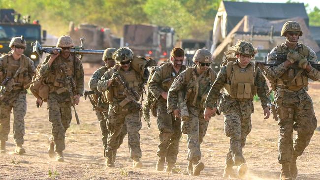 US Marines depart Nackaroo Airfield after completing Exercise Loobye, a joint training exercise between with the ADF. Picture: Glenn Campbell.