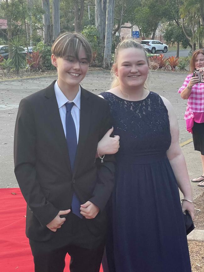 Ebony Taylor-Faint and Romany Murray at the Hervey Bay High Anti-formal on November 16, 2023.