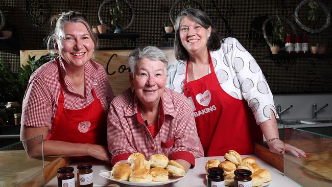 The scones aren’t gone! Showing off the CWA’s famous treats – coming to the Adelaide Central Market – are, from left, Show Cafe committee chairwoman Evelyn Dyer, committee secretary Janet Shane and CWA state president Davina Quirke. Picture: Sarah Reed