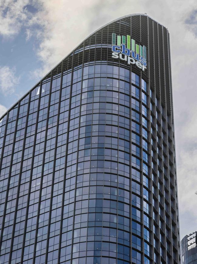 Government headquarters at 1 William Street, topped by the Cbus sign. Picture: Glenn Hunt