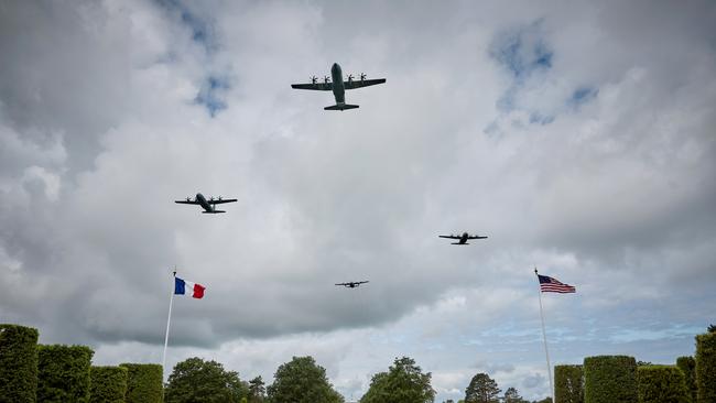 US Military aircraft perform a flyover to mark the 81st anniversary of the D-Day landings. Picture: Kiran Ridley/Getty Images