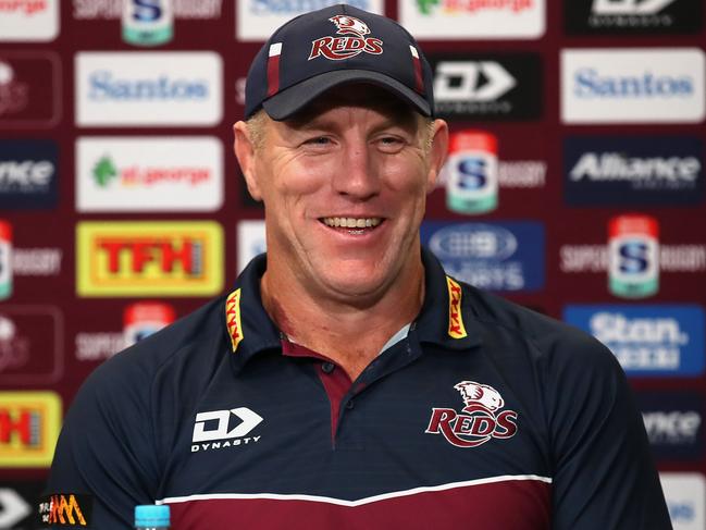 BRISBANE, AUSTRALIA - MAY 08: Reds coach Brad Thorn speaks to the media after his team won the Super RugbyAU Final match between the Queensland Reds and the ACT Brumbies at Suncorp Stadium, on May 08, 2021, in Brisbane, Australia. (Photo by Jono Searle/Getty Images)