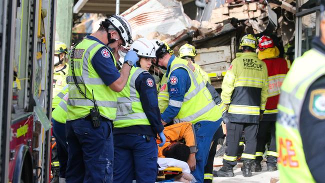 The truck driver could not be freed until the tons of debris was secured. Picture: NewsWire / Gaye Gerard