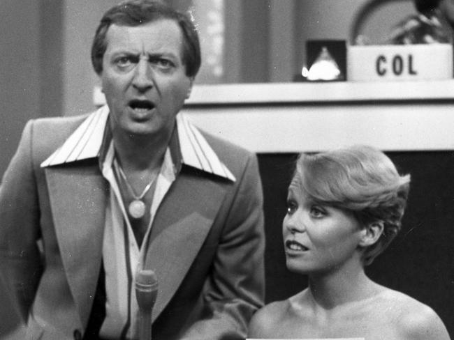 Graham Kennedy with Jackie Weaver in scene from Blankety Blanks.