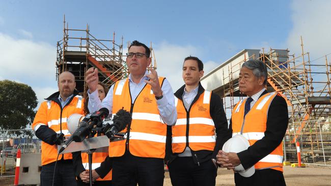 Premier Daniel Andrews at the skyrail construction site in Noble Park. Picture: Andrew Henshaw