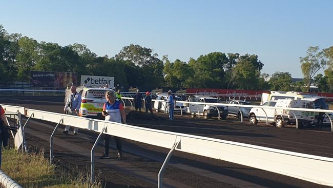 Three jockeys were hurt in a fall at the Darwin Turf Club on Saturday.