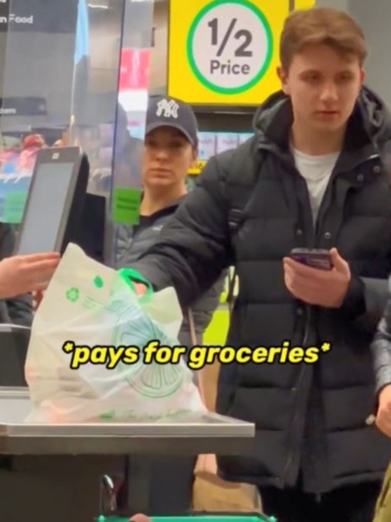 Harrison Pawluk has been slammed after buying a woman's groceries. Picture: TikTok/@lifeofharrison