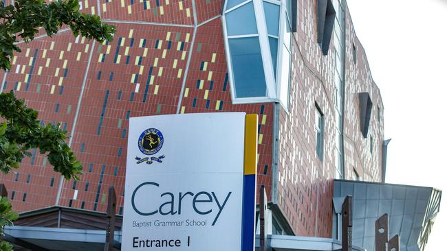 Carey Baptist Grammar School has shut after a staff member was diagnosed with the coronavirus. Picture: Sarah Matray