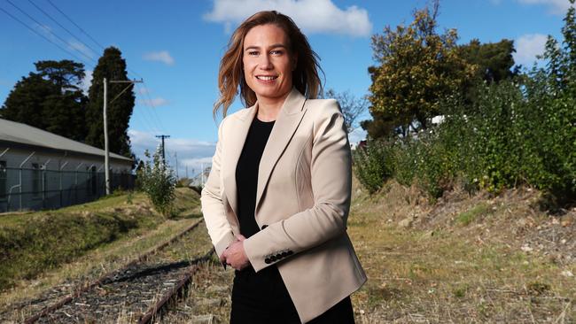 Independent candidate for Clark Kristie Johnston on light rail for Hobart. Picture: Nikki Davis-Jones