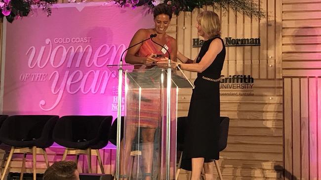 Courtney Hancock receives her award. “I’ve been so inspired being her today,” she said.