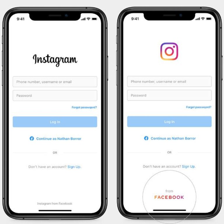 Facebook recently added its logo to Instagram's login page to promote transparency, despite evidence people are turned off when they find out it owns the platform. Picture: Instagram