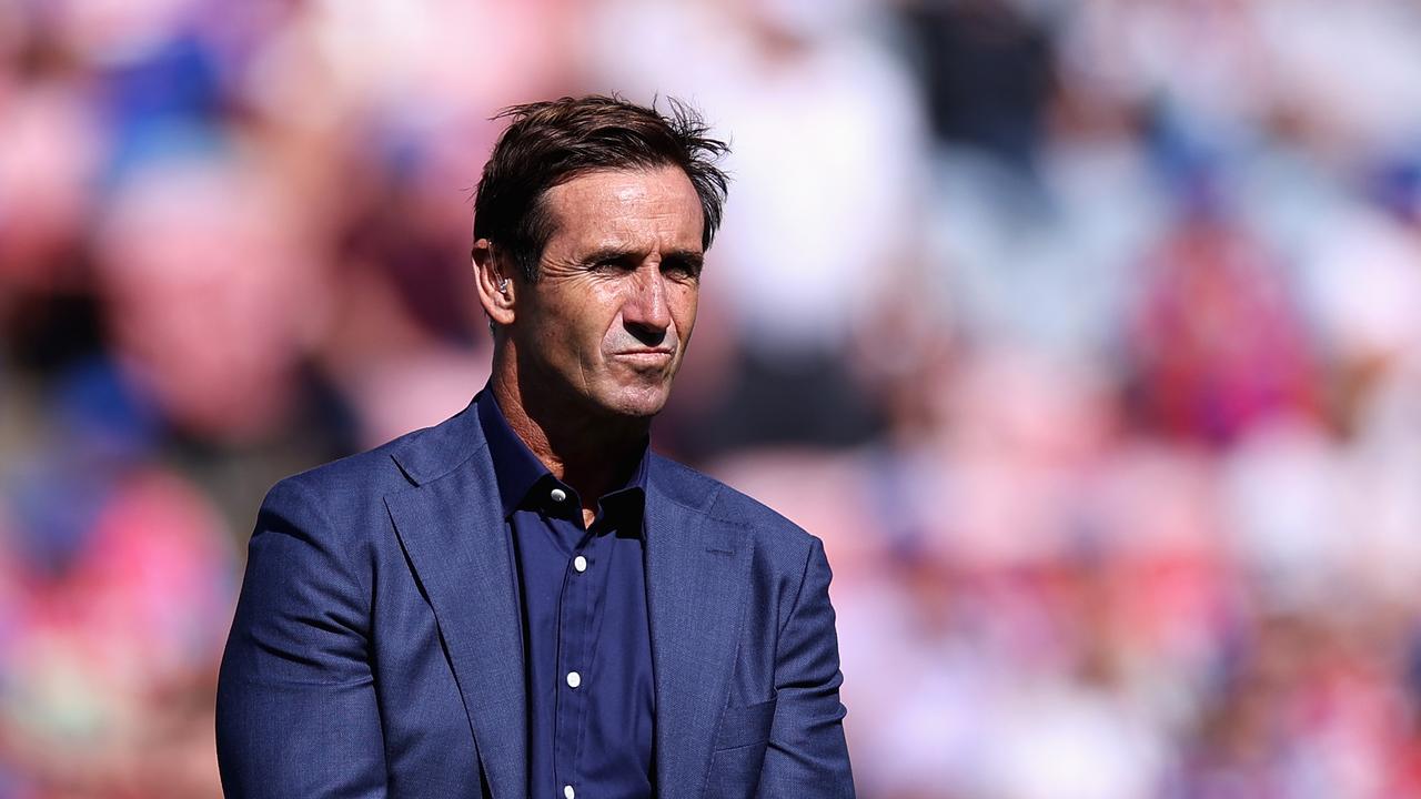 NEWCASTLE, AUSTRALIA - MARCH 20: Former Knights player and commentator Andrew Johns looks on during the round two NRL match between the Newcastle Knights and the Wests Tigers at McDonald Jones Stadium, on March 20, 2022, in Newcastle, Australia. (Photo by Cameron Spencer/Getty Images)