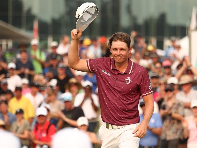 Cameron Smith celebrates winning on day four of the 2018 Australian PGA Championship at Royal Pines Resort last December. (Photo by Chris Hyde/Getty Images)