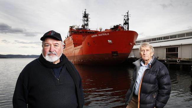 Director of the Antarctic Festival, Paul Cullen and chairman of the Aurora Australis foundation, Michael Stoddart as they want the ship to be saved from the scrap yard. Picture: Zak Simmonds