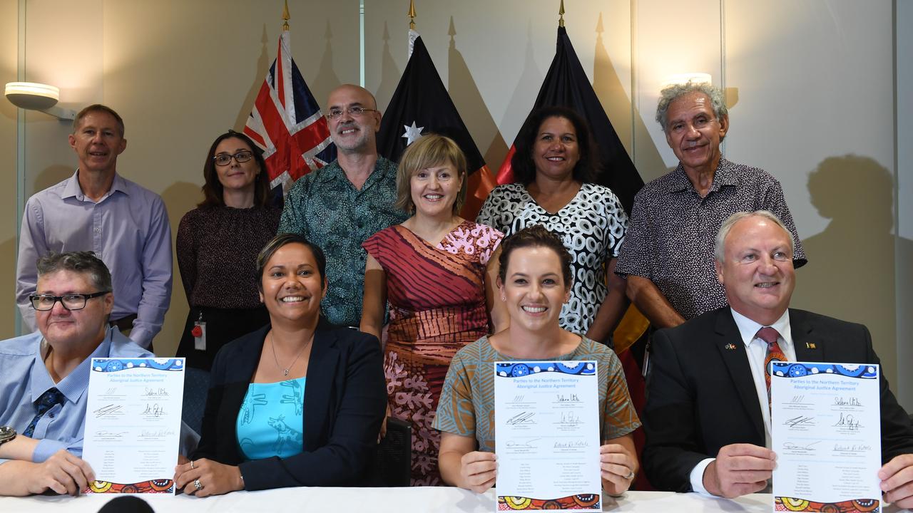 AJA board members and politicans after signing the Aboriginal Justice Agreement. Picture: (A)manda Parkinson