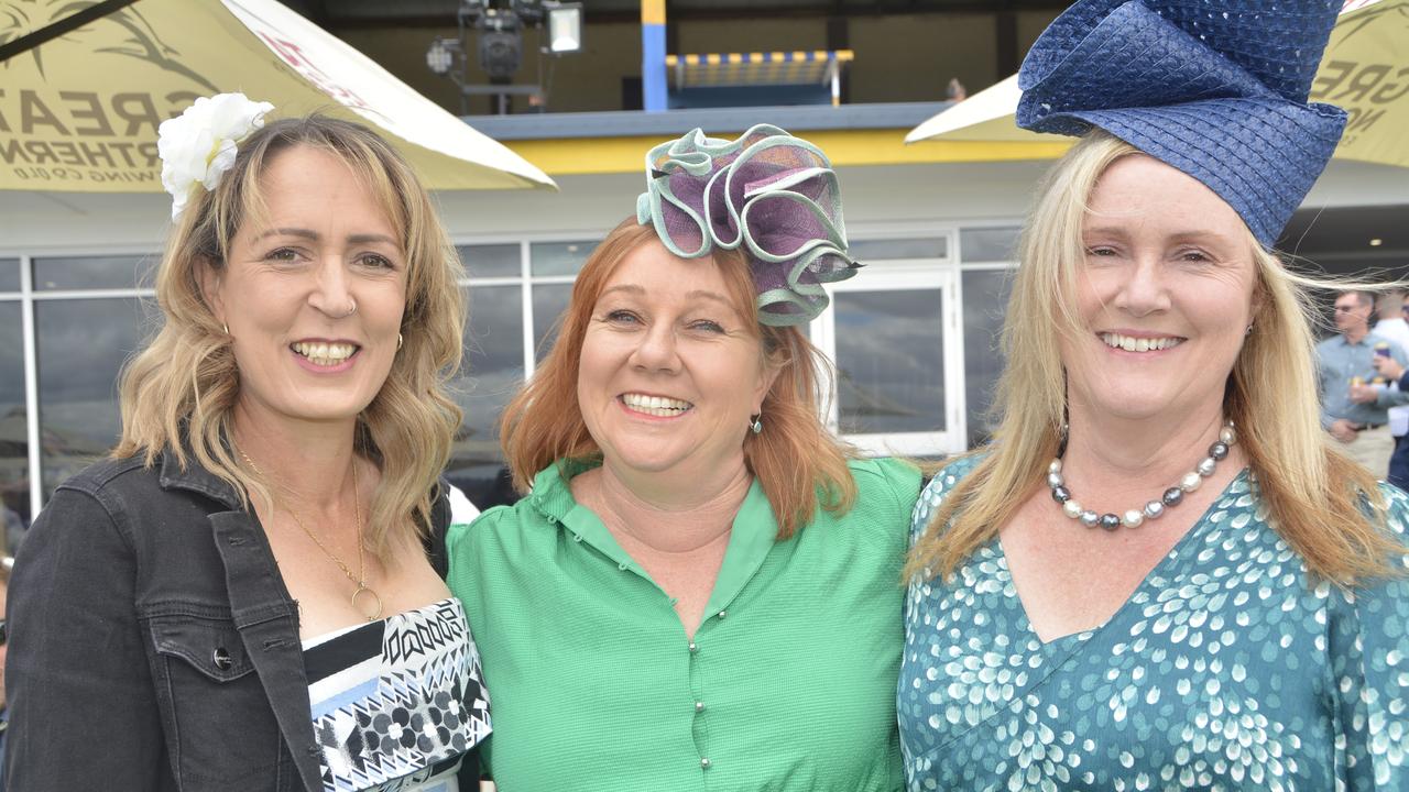 Jeanette Huet, Natasha Box and Ann Daley at the 2023 Audi Centre Toowoomba Weetwood race day at Clifford Park Racecourse.