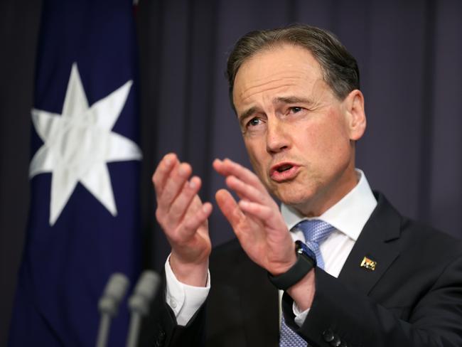 Greg Hunt at a press conference at Parliament House in Canberra. Picture: Gary Ramage