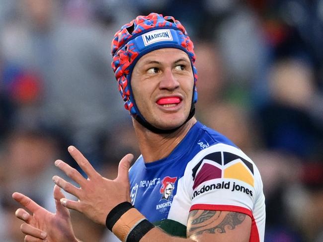 AUCKLAND, NEW ZEALAND - MARCH 31: Kalyn Ponga of the Knights reactsduring the round four NRL match between New Zealand Warriors and Newcastle Knights at Go Media Stadium Mt Smart, on March 31, 2024, in Auckland, New Zealand. (Photo by Hannah Peters/Getty Images)