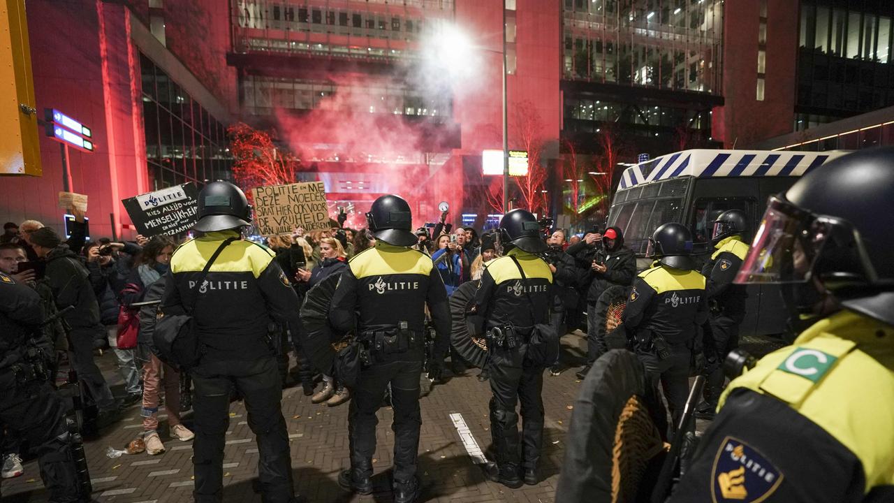 Riot police officers faced off with protesters at The Hague. Picture: Jeroen Jumelet/ANP/AFP.