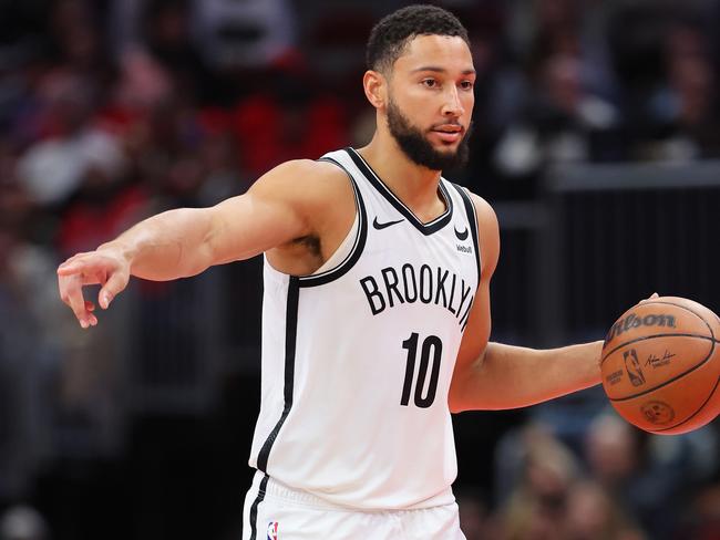 CHICAGO, ILLINOIS - NOVEMBER 03: Ben Simmons #10 of the Brooklyn Nets dribbles up the court against the Chicago Bulls in the second half of the NBA In-Season Tournament at the United Center on November 03, 2023 in Chicago, Illinois. NOTE TO USER: User expressly acknowledges and agrees that, by downloading and or using this photograph, User is consenting to the terms and conditions of the Getty Images License Agreement. (Photo by Michael Reaves/Getty Images)