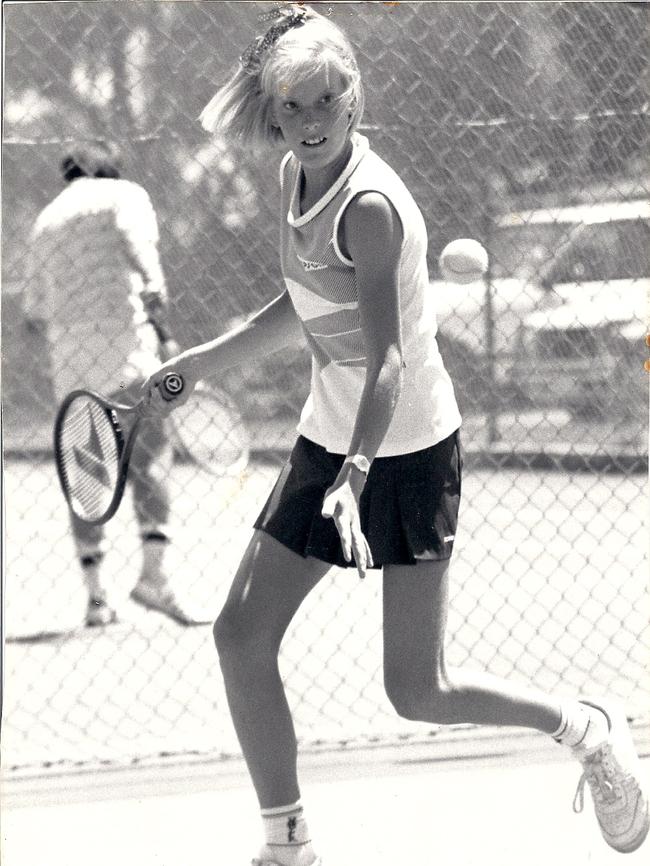 Angie Cunningham playing tennis as a junior. Picture: Supplied