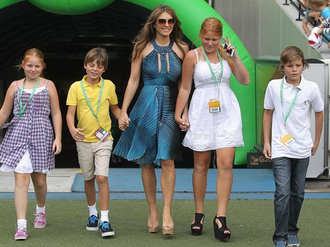 Jackson (right) with Shane’s former partner Liz Hurley. (Photo by Hamish Blair/Getty Images)