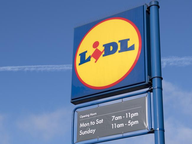 Signage is pictured at a branch of Lidl supermarket in south London. Picture: AFP